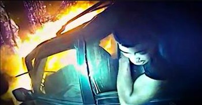 Bodycam Footage Of A Police Officer Rescuing A Man From A Burning Car 