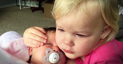 Sweet Toddler Stops Crying When She Hugs Baby Sister
