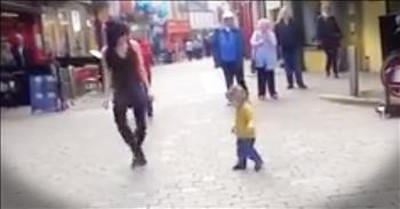 Little Girl Joins In With Irish Dancer On The Street 