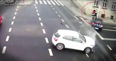 Light Post Miraculously Saves Woman From Crazy Car 