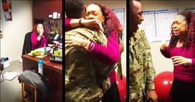 Soldier Surprises His Mother At Work With Homecoming 