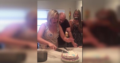 Mother Of 2 Daughters Grabs Cake In Excitement During Gender Reveal 