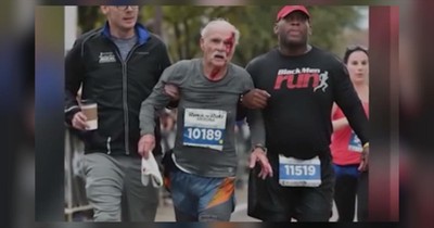 Marathon Runners Act As Angels To Help An Injured Senior Runner To The Finish