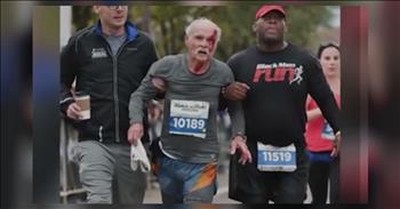 Marathon Runners Act As Angels To Help An Injured Senior Runner To The Finish 