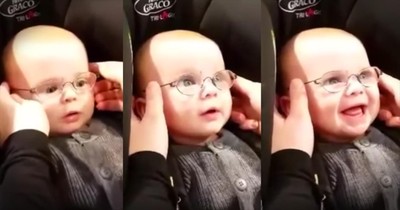 Baby Getting His First Glasses Sees His Momma For The First Time