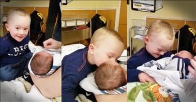 Little Boy Lights Up Meeting Baby Brother 