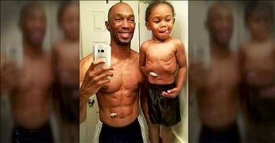 Dad Takes Photo With Son And Matching Feeding Tube 