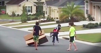3 Boys Hilariously Try To Move A Cardboard Box