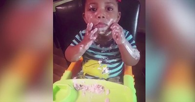 Baby Makes A Mess With Yogurt Snack