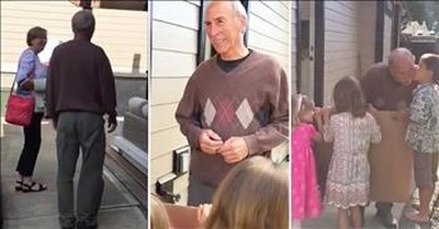 Grandchildren Surprise Grandpa For 70th Birthday 