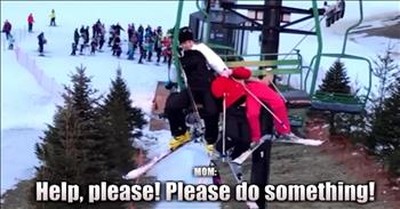 Mother Clings To Girls Dangling From Ski Lift 