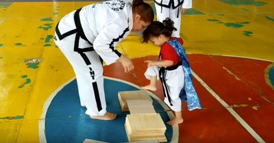 3-Year-Old Karate Cutie Cannot Break Board 