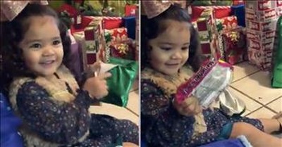 Grateful Little Girl Receives A Gift Of Instant Noodle Soup 