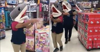 Store Employees Wearing Shark Heads Dance To 'Baby Shark' 