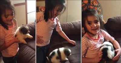 Little Girl Adorably Mistakes Her Christmas Puppy For A Hamster 