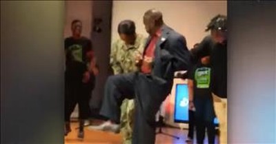 Dad Falls To The Ground When Daughter Surprises Him At Church 