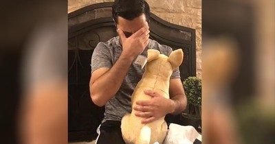 Wife Surprises Crying Husband With Replica Of Beloved Late Dog 