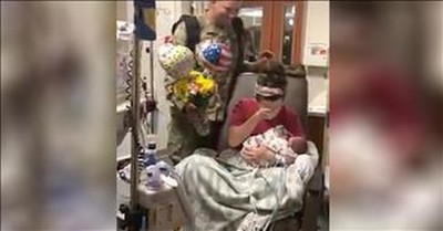 Soldier Surprises Wife Who Just Gave Birth To Twins 