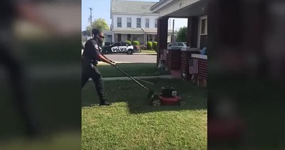 Police Officer Stops To Cut Elderly Woman's Grass In Severe Heat