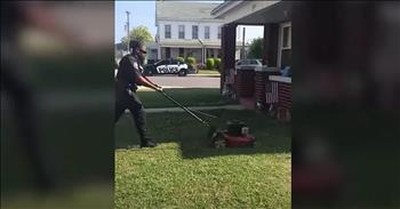 Police Officer Stops To Cut Elderly Woman's Grass In Severe Heat 