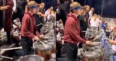 High Schooler On Drum Line Plays Blindfolded  