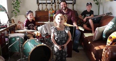 3 Siblings And Dad Play 'Come Together' In The Living Room