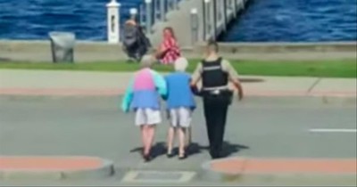 Police Officer Stops Car To Help Elderly Women Across The Street