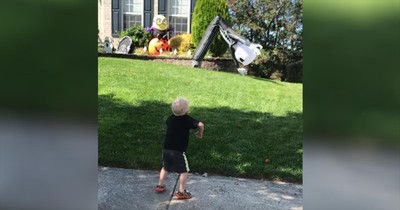 Little Boy Has Cutest Dance-Off With Inflatable Lawn Decoration