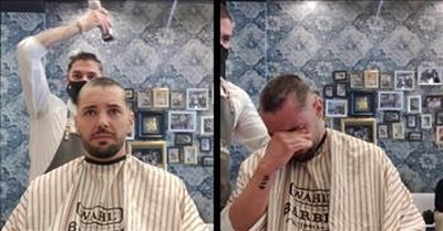 His Coworker Has Cancer, So This Barber Is Shaving His Own Head In Support 
