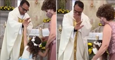 Little Girl Thought Priest Was Raising His Hand For A High-Five, So She Gave Him One 