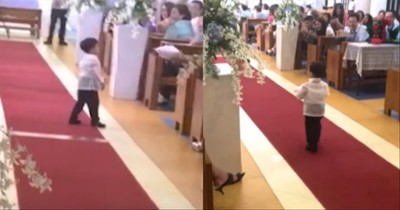 Ring Bearer Hilariously Tosses The Pillow Down Aisle