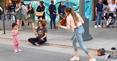 Little Girl Jumps In During Violinist's Street Performance