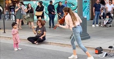 Little Girl Jumps In During Violinist's Street Performance 