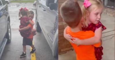 Sweet Brother Carries Baby Sister Across Mud Puddle
