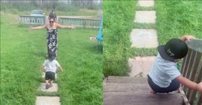 Child Hurries Down Steps, Fakes Out Grandma And Heads For Grandpa 