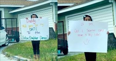 Daughter Invites Dad To Dance With Funny Sign 