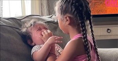 Big Sister Comforts Crying Baby In The Sweetest Way 