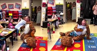 Military Dad Dresses Up Like Tiger Mascot To Surprise Son After Return From Deployment 