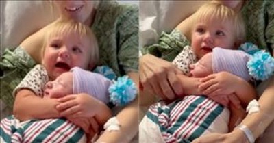 Toddler Stops Crying When New Baby Brother Is In Her Arms 