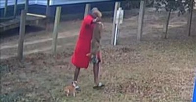 Man In Bathrobe Grabs Coyote’s Tail To Protect His Dog 