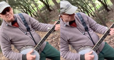 Comedian And Actor Steve Martin Strumming On The Banjo