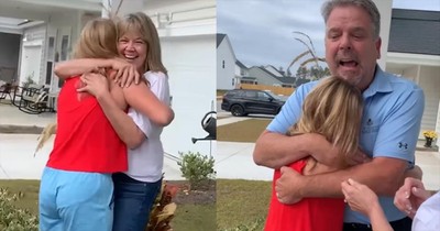 Young Woman Jumps for Joy at Surprise Visit from Grandparents