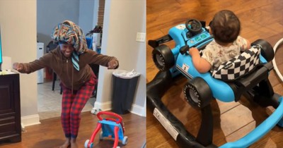 Mom’s Hilarious Method for Teaching Her Little One to Walk