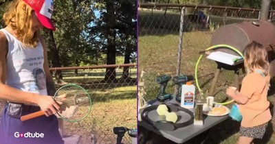 Dad Really Gets into Character for Pretend Yard Sale