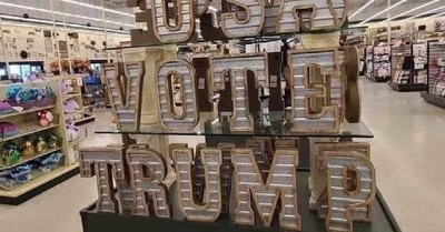 USA Vote Trump display, #boycotthobbylobby trends over Vote Trump display