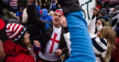 A man wearing a shirt with a Red Cross at the capitol riots, Was the riot at the Capitol a Christian Insurrection