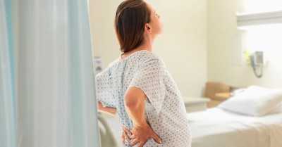 Uncomfortable pregnant woman at a hospital in labor