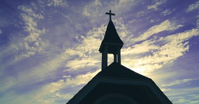 Three Crosses In Front Of Modern Church Stock Photo, Picture and