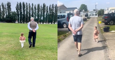 Little Girl Imitates Her Grandfather in the Sweetest Way