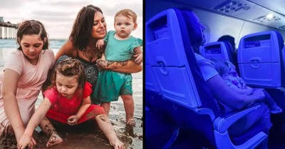 Tearful Woman on Plane Is Struggling with Kids when Guardian Angel Swoops In